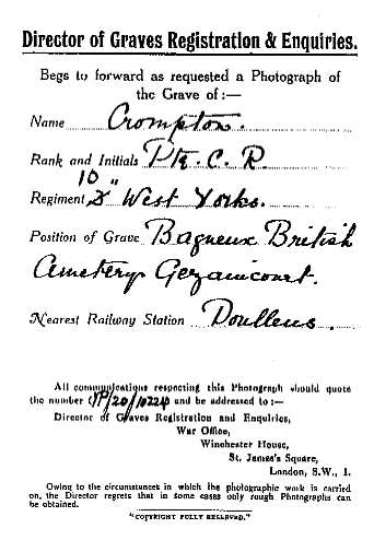 Charles Reginald's grave notification - 9Kb jpg
