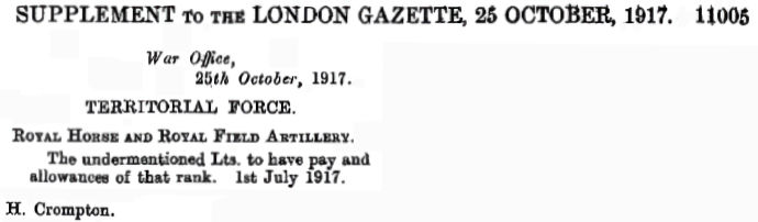 H Crompton
gazetted lieutenant 25oct17 - 20kB gif