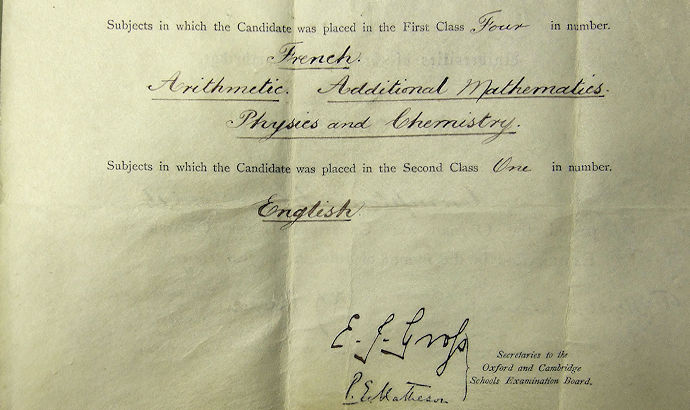 Jack Crompton's matriculation paper - 57kB jpg