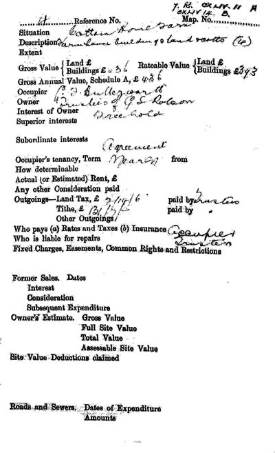 Cottam 1910 Valuation Survey, page 1 - 51kB jpg