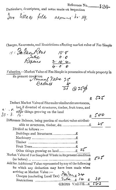 Nafferton Wolds Valuation Survey 1910, page 2 of 4 - 65kB jpg