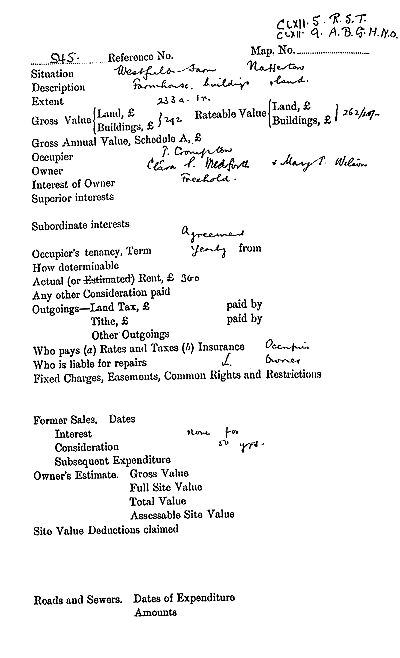 Westfield Valuation Survey 1910, page 1 of 4 - 43kB jpg
