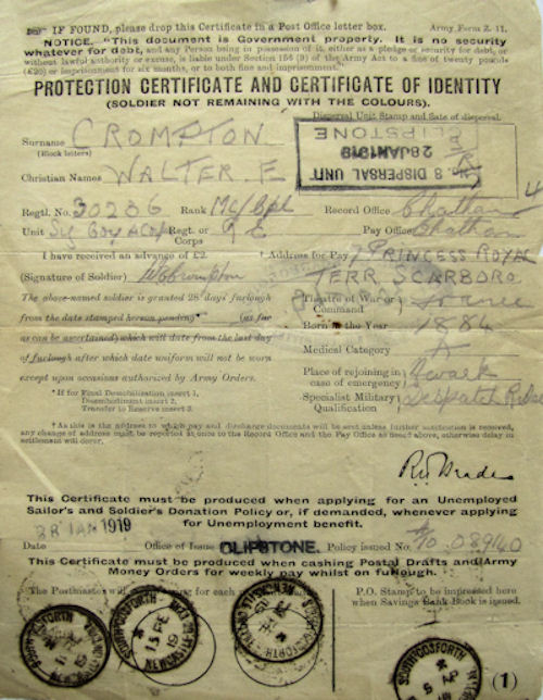 Walter Crompton's certificate of identity - 97kB jpg