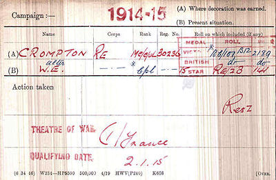 Walter Crompton's medal index card - 34kB jpg