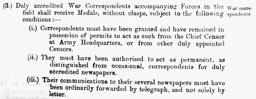 War Correspondent qualification for QSAF medal - 31kB gif