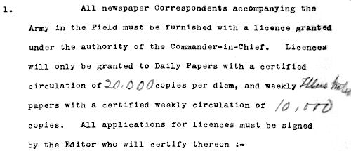 Newspaper Correspondents rules - 23kB jpg