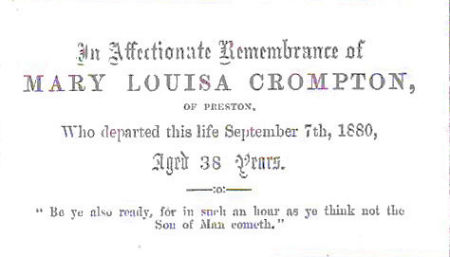 Mary Louisa Crompton's death notice - 17kB jpg