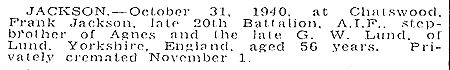 Frank Jackson's death notice - 13kB jpg