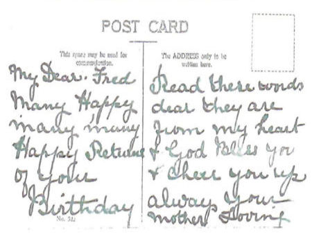 Fred Lund's birthday card back - 29kB jpg