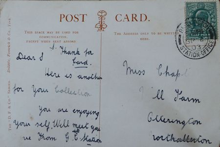 Gertie's postcard to Sally 02 September 1903 - 21kB jpg