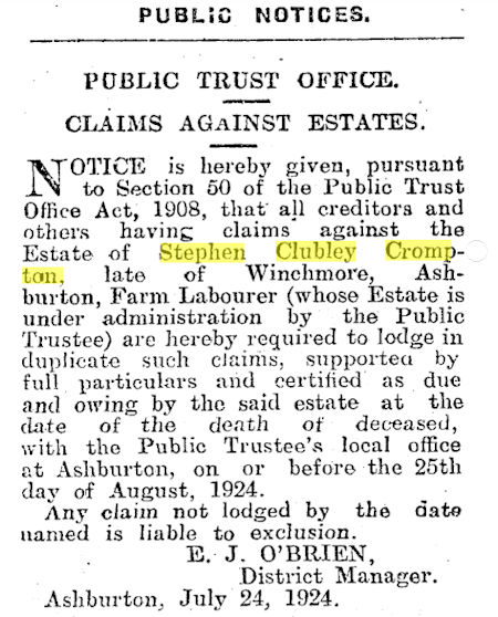 Stephen Clubley's death notice - 75kB jpg