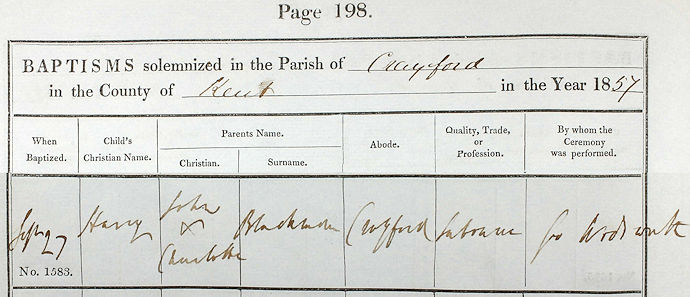 Harry Blackman's christening record - 53kB jpg