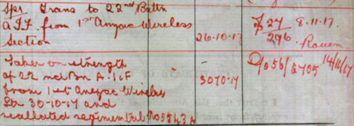 Herbert Blackman's battalion transfer - 28kB jpg