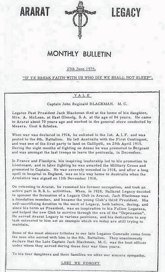 JR Blackman's obituary The Legacy - 123kB jpg