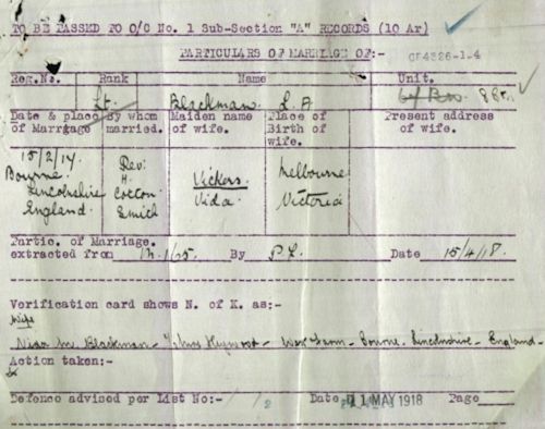 Lyle Blackman's AIF marriage certiciate - 41kB jpg