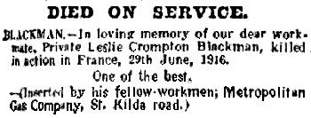 Died on active service notice from The Argus - 10Kb gif