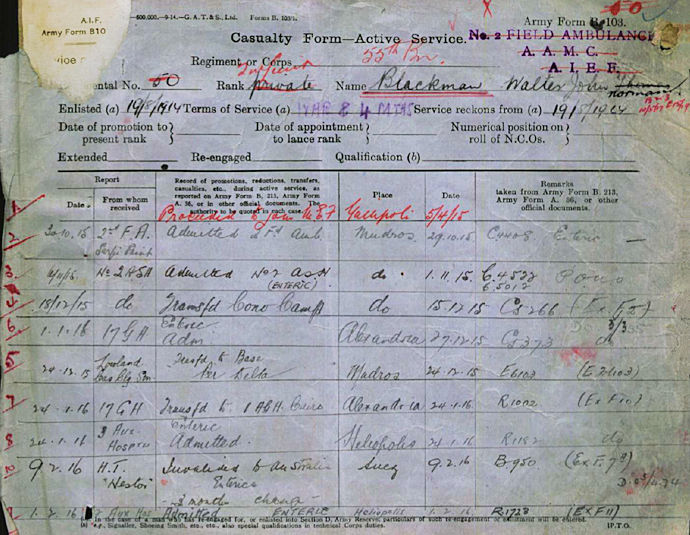 Tom Blackman's medical record 1915-1916 - 105kB jpg