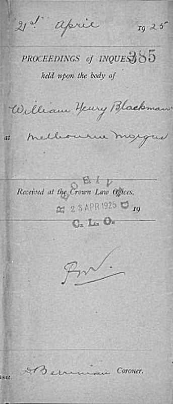 William Henry Blackman's inquest cover - 48kB jpg