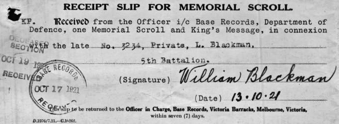 William Blackman's receipt of the Memorial Scroll - Kb gif