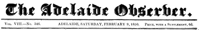 Adelaide Observer 09 February 1850 banner - 22kB jpg