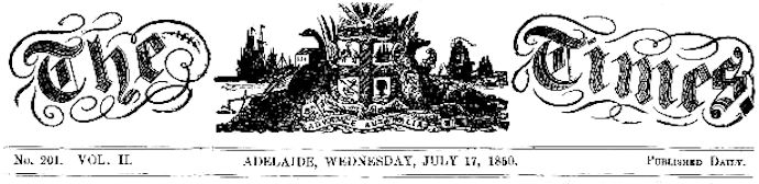 Adelaide Times 17 July 1850 banner - 43kB jpg
