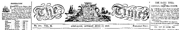 Adelaide Times 17 June 1850 banner - 81kBjpg