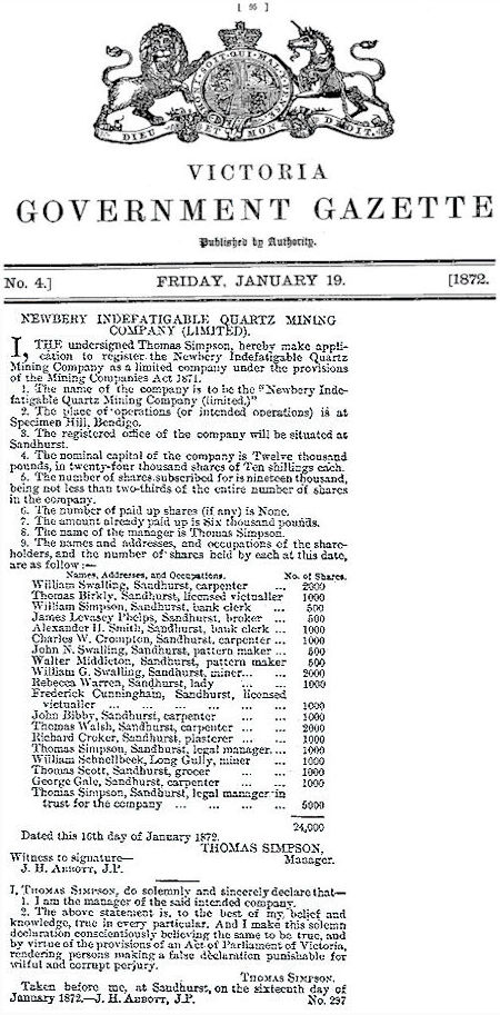 Victoria Government Gazette 19 January 1872 - 125kB jpg