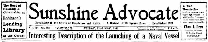 Sunshine Advocate 22 May 1942 banner - 34kB jpg