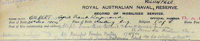 Cyril Gilbert's naval record - 39kB jpg