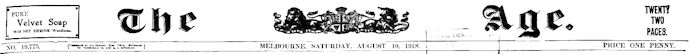 The Age 10 August 1918 banner - 11kB jpg