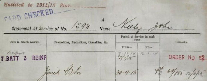 John Neely joined battalion - 30kB jpg