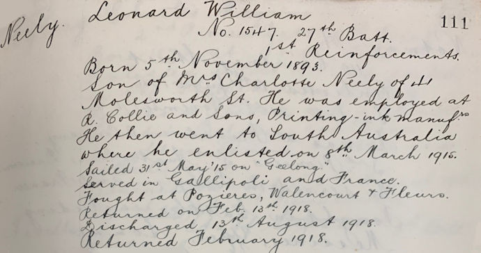 Leonard Neely Errol Street honour roll - 34kB jpg