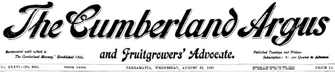Cumberland Argus 22 August 1922 banner - 30kB jpg