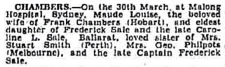 Maude Louise Sale's death notice - 24kB jpg