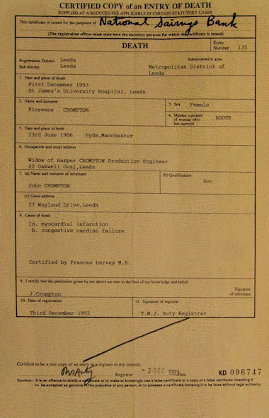 Florence Boote's death certificate 1993 - 53 kB jpg
