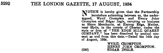 Edge Hill Quarry, London Gazette - 13kB jpg
