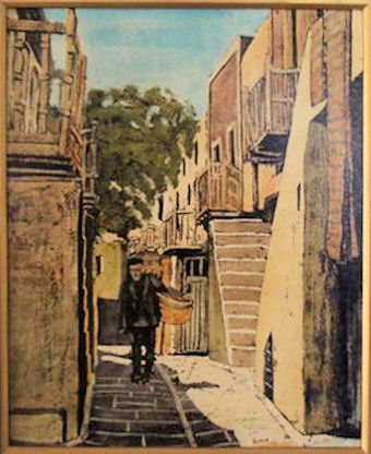 Harper Crompton, Corfu Street (Gouache 28cm x 34cm 1965) - 41kb jpg