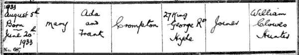 Mary Crompton's baptism record - 2kB gif