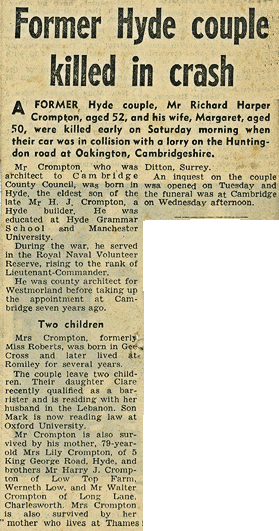 Newspaper clipping of the death of Richard and Margaret Crompton - 108kB jpg