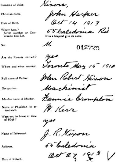 John Harper Nixon's birth registration - 36kB jpg