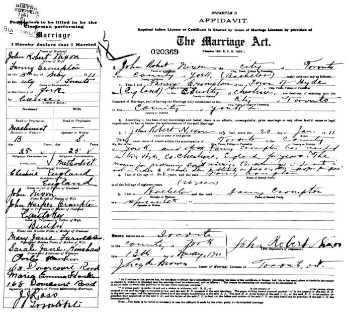 Jack Nixon and Fanny Crompton's marriage record in Ontario - 124kB jpg