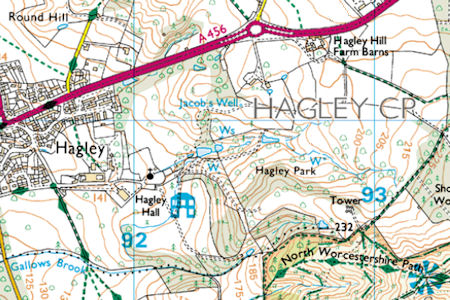 OS map showing modern Hagley Hall - 68kB jpg