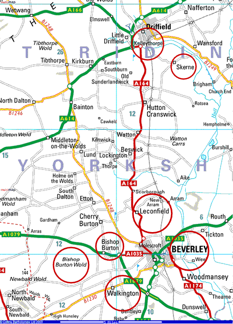 Map of Thomas' estates in the East Riding - 52 Kb gif