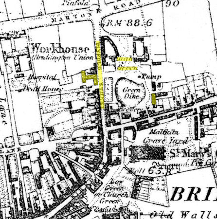 Map locating High Green and Pinfold Street, Bridlington - 103kB jpg