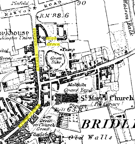 A 1854 map locating the Kirk Gate area of Bridlington - 121 Kb gif