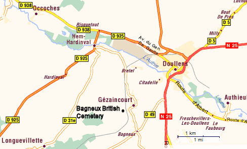 Map locating Bagneux Military Cemetery - kb gif