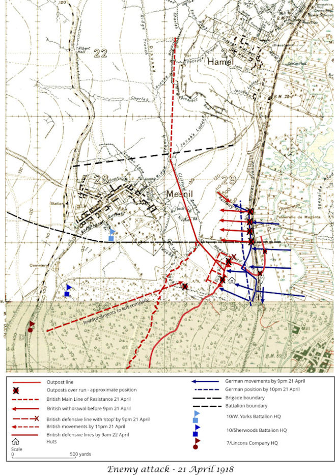 Map showing Mesnil German attack - 213kB jpg