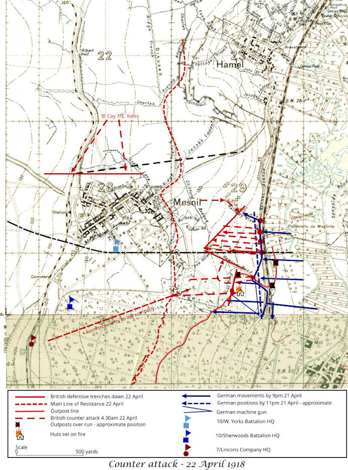 Map showing Mesnil counter attack - 219kB jpg