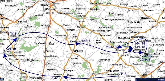 Movements of 10th Bn WYR April 1918 - 106Kb gif