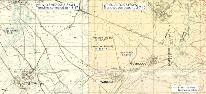 Map locating Wancourt Front - 66kB jpg